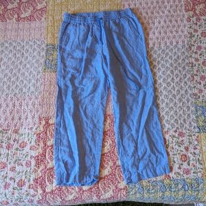 Talbot's Chambray 💯 Linen Pants Petite Large Pockets Elastic Waist